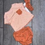 Cat & Jack Baby Girls' Peach Dot Rib Short Sleeve Top & Bottom Set with Headband Size 3-6M