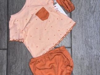 Cat and Jack Baby Girls' Peach Dot Rib Short Sleeve Top & Bottom Set with Headband Size 3-6M