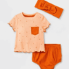 Cat and Jack Baby Girls' Peach Dot Rib Short Sleeve Top & Bottom Set with Headband Size 3-6M - Image 3