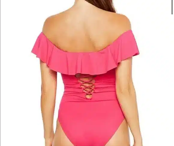 La Blanca Off-The-Shoulder Ruffle One-Piece Swimsuit in Pink — Size 14 - Image 5