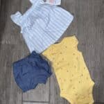 3 Piece Size 3M Yellow Bodysuit shirt and short Set Just One You Carter's