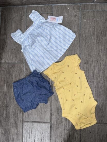 3 Piece Size 3M Yellow Bodysuit shirt and short Set Just One You Carter's