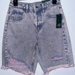 Women Pink Acid Wash High Rise Bermuda Shorts