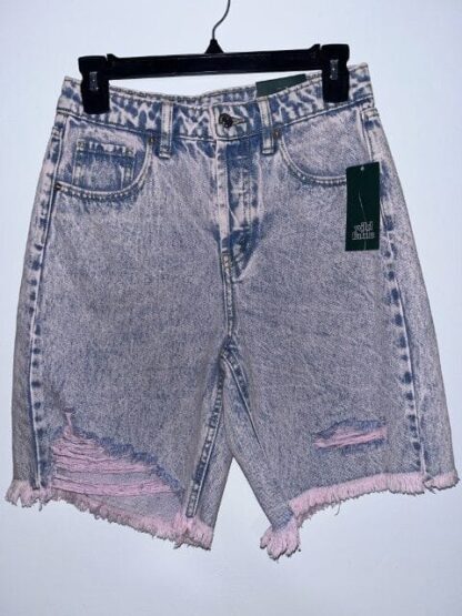 Women Pink Acid Wash High Rise Bermuda Shorts