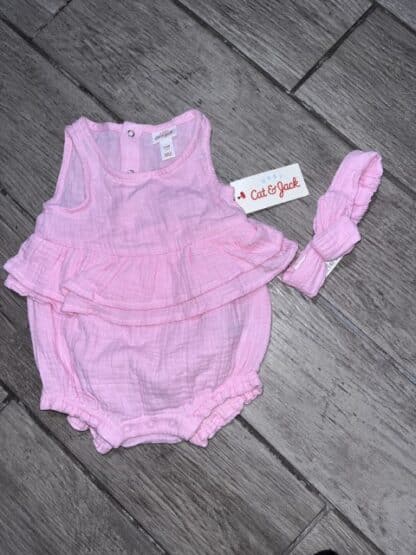 Baby Girl Cat & Jack Pink Roper With Headband Size 3-6M