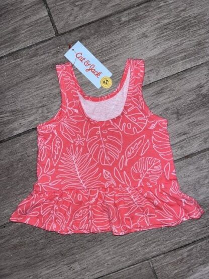 Girls Cat & Jack Coral Leaf Print Tank Shirt Size 12M