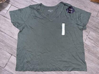 Women's Ava & Viv Plus Side V Neck Green Shirt