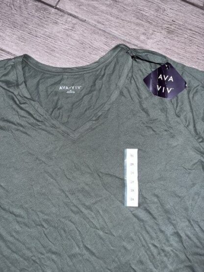 Women's Ava & Viv Plus Side V Neck Green Shirt