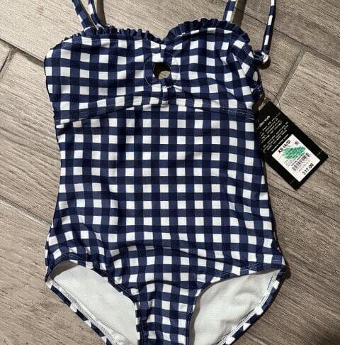 Kids Art Class Navy Blue Gingham Swimsuit Size XS