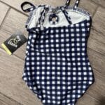 Kids Art Class Navy Blue Gingham Swimsuit Size XS