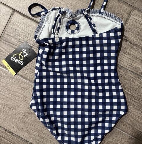 Kids Art Class Navy Blue Gingham Swimsuit Size XS