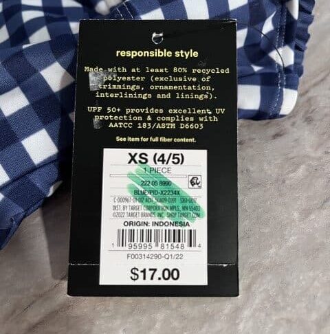 Kids Art Class Navy Blue Gingham Swimsuit Size XS
