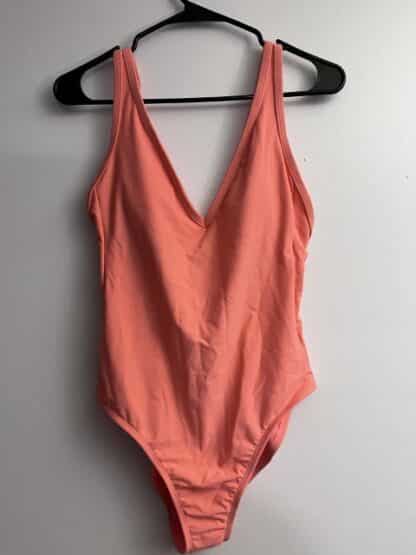 Women Kona Sol Orange One Piece V Neck Swimsuit Size M