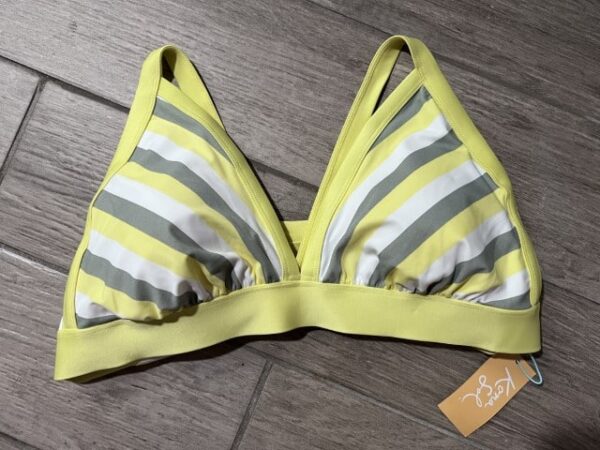 Kona Sol Women’s Striped Wrap Tie Bikini Top – Yellow, White & Gray, Adjustable Back Tie