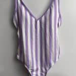 Women Kona Sol Purple Striped One Piece V Neck Swimsuit