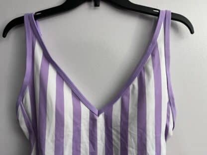 Women Kona Sol Purple Striped One Piece V Neck Swimsuit