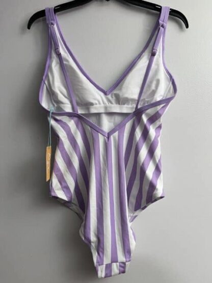 IMG 6036 rotated Women Kona Sol Purple Striped One Piece V Neck Swimsuit