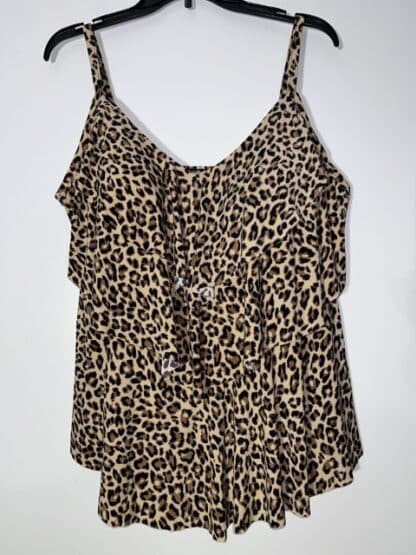 Woman’s Aqua Green Tiered Animal Print Tankini Top Size 2x