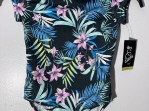 Girls Art Class Tropical Print Open Back Swimsuit Size S