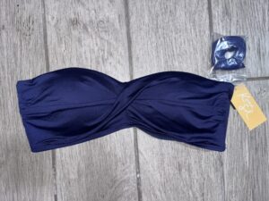 Kona Sol Women’s Twist Front Bandeau Bikini Top – Navy Blue, Removable Straps, Size Large