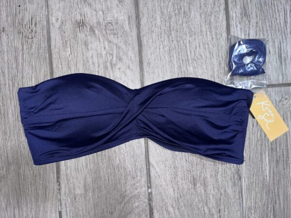 Kona Sol Women’s Twist Front Bandeau Bikini Top – Navy Blue, Removable Straps, Size Large