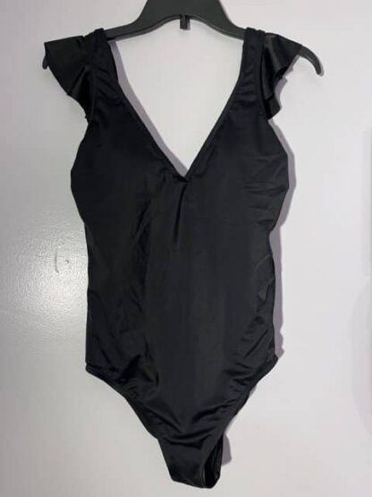 IMG 6795 rotated Women's Ruffle Sleeve One Piece Black Swimsuit Size Small