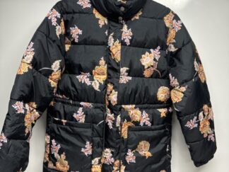 Womans Black Puffer Jacket with flower design