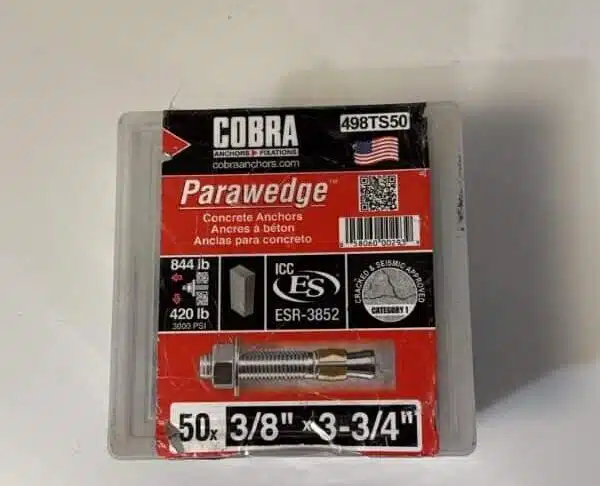 Cobra Parawedge Concrete Anchors 50 pack 3/8 x 3-3/4
