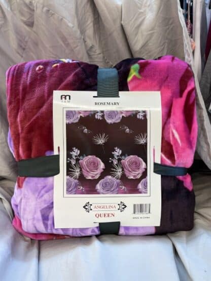 Purple and pink rose print blanket