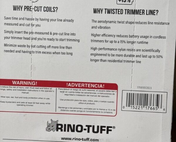 RinoTuff Precut Trimmer Line 5 pack .08 - Image 5