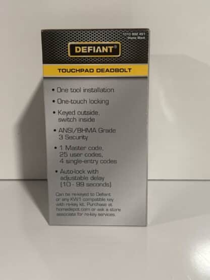 Touchpad Deadbolt Matte Black - Defiant - Image 3