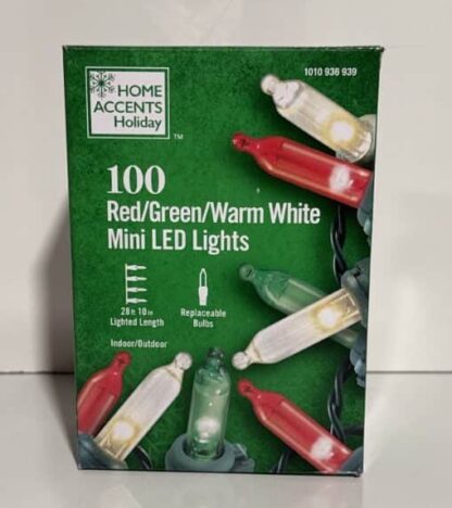 100 Red Green and White Mini LED String Lights