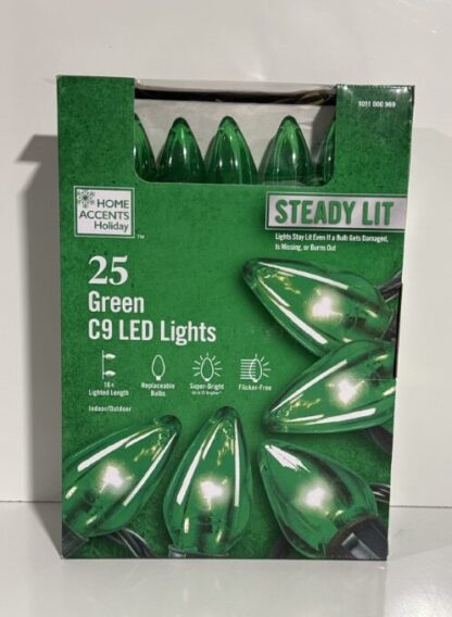 25 Green Steady Lit C9 LED Lights Home Accents