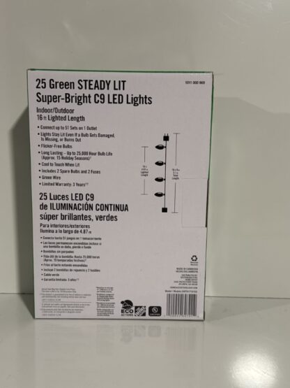 25 Green Steady Lit C9 LED Lights Home Accents - Image 2