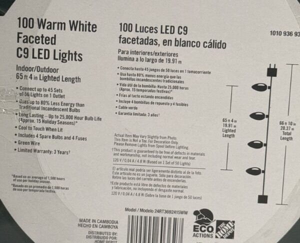 100 Warm White C9 Facceted LED Lights Home Accents - Image 2