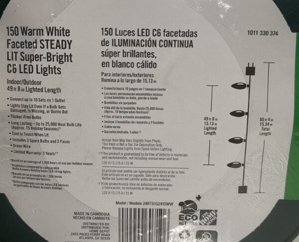 150 Count Warm White Faceted Steady Lit C6 LED Lights Home Accents - Image 3