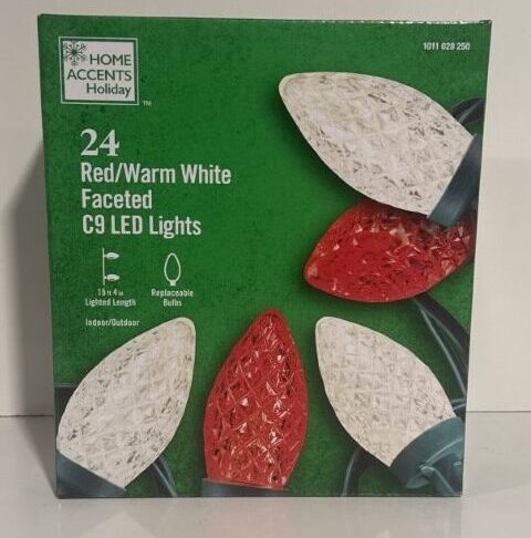 24 Red and Warm White Faceted C9 LED Home Accents