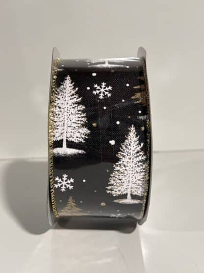 Black Holiday Ribbon White and Gold Pine Trees Holiday Living 8 Yards - Image 4