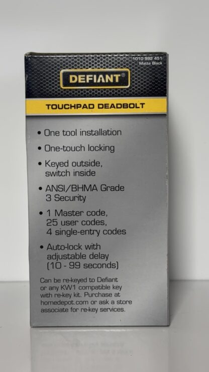 Touchpad Deadbolt Matte Black - Defiant - Image 7