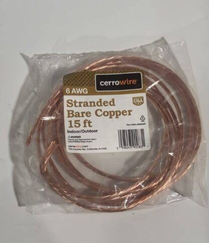 6 AWG Stranded Bare Copper Wire 15' ft