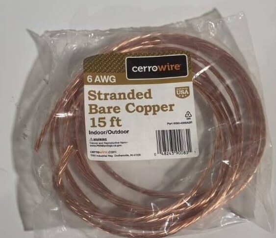 6 AWG Stranded Bare Copper Wire 15' ft