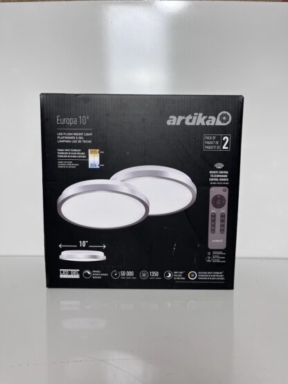 Europa 10" LED Flush Mount Ceiling Light, Selectable Color Temperature with Remote Control, 2-Pack Artika