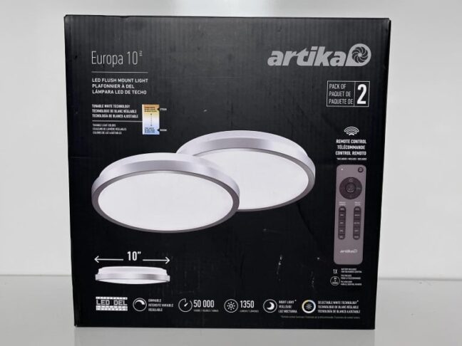 Europa 10" LED Flush Mount Ceiling Light, Selectable Color Temperature with Remote Control, 2-Pack Artika