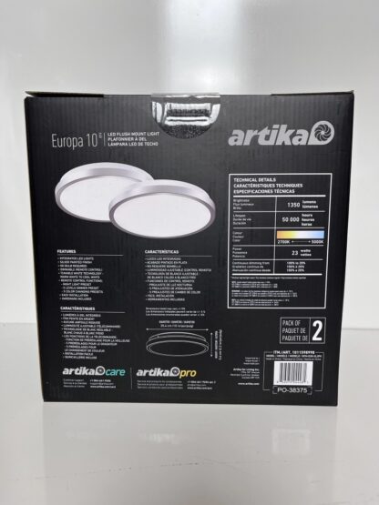 Europa 10" LED Flush Mount Ceiling Light, Selectable Color Temperature with Remote Control, 2-Pack Artika - Image 3