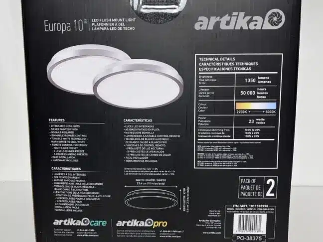 Europa 10" LED Flush Mount Ceiling Light, Selectable Color Temperature with Remote Control, 2-Pack Artika - Image 3