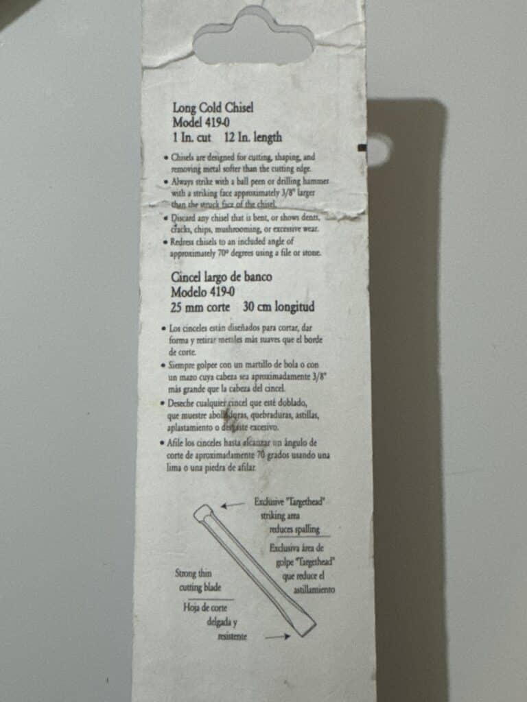 Dasco Pro Long Cold Chisel 419-0, 1" Cut, 12" Length - Image 3