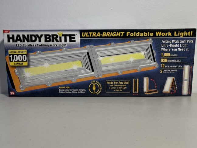 HANDY BRITE Ultra-Bright LED Foldable Cordless Work Light – 1000 Lumens with USB Rechargeable Battery and Multi-Angle Stand