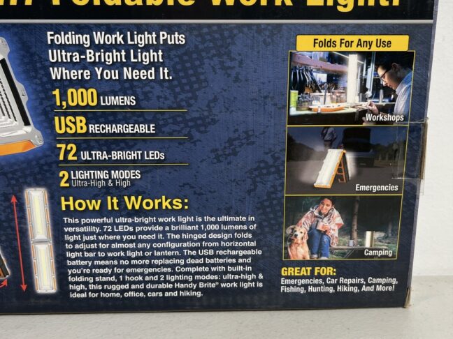 HANDY BRITE Ultra-Bright LED Foldable Cordless Work Light – 1000 Lumens with USB Rechargeable Battery and Multi-Angle Stand - Image 4