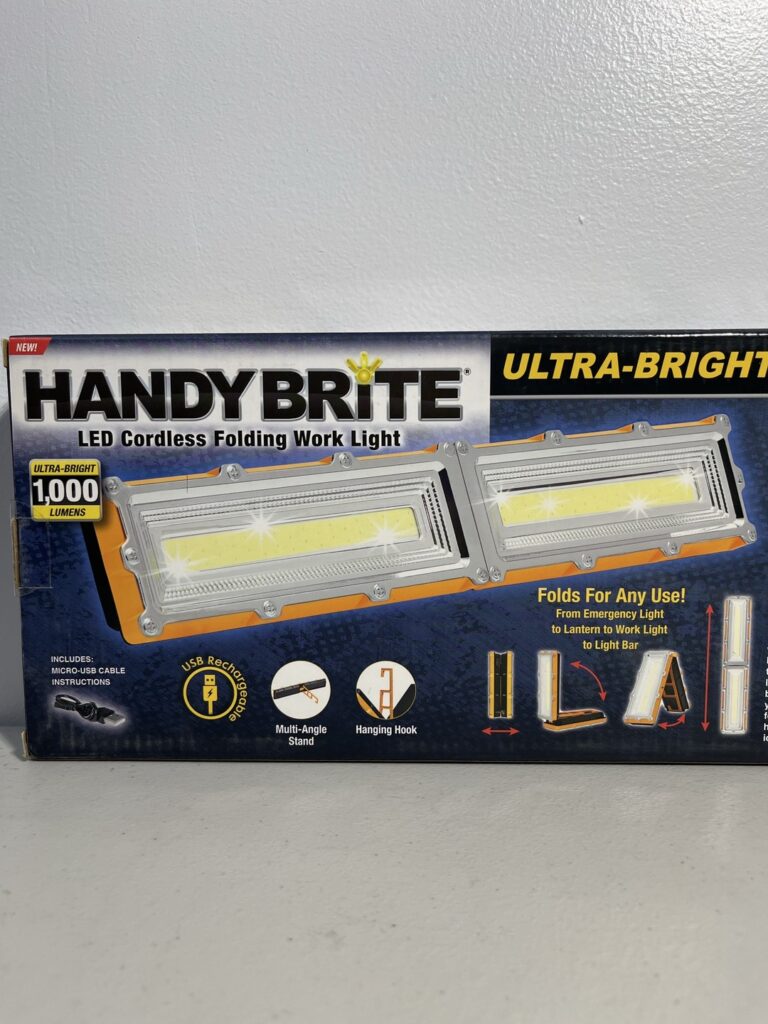 HANDY BRITE Ultra-Bright LED Foldable Cordless Work Light – 1000 Lumens with USB Rechargeable Battery and Multi-Angle Stand