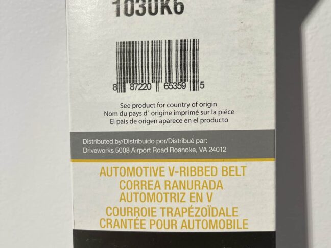 Driveworks 1030K6 Serpentine Belt – 6-Rib, 103" - Image 5